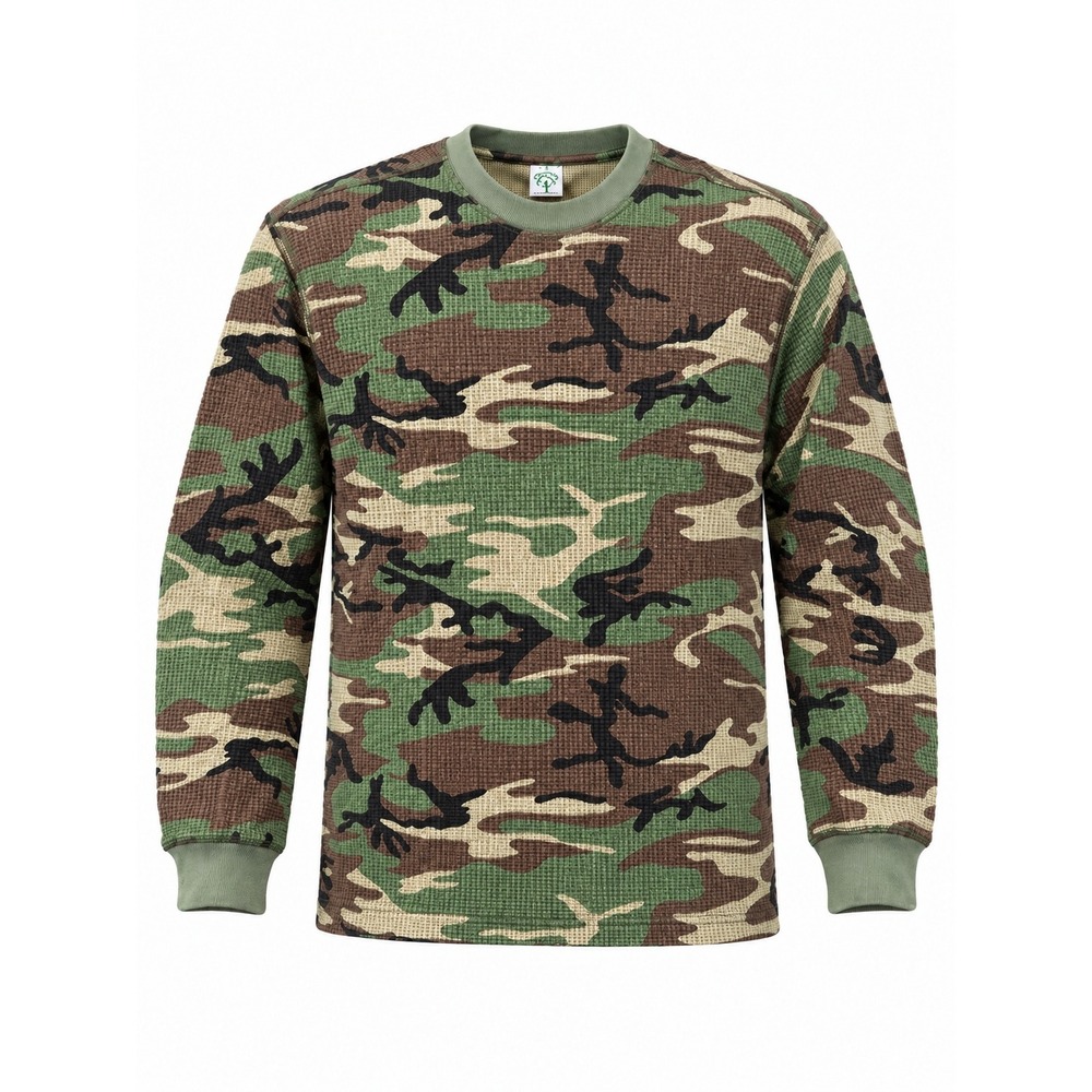 Cotton Collective Mens Camo Thermal Waffle Knit Long Sleeve Shirt Medium